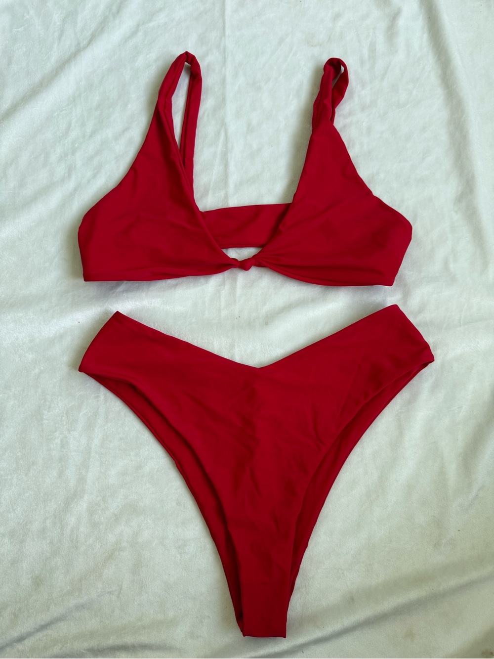 SHEIN Red Knot-Front Bikini Set